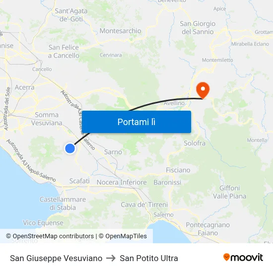 San Giuseppe Vesuviano to San Potito Ultra map