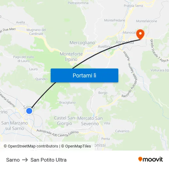 Sarno to San Potito Ultra map