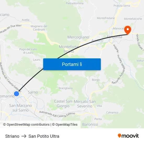 Striano to San Potito Ultra map