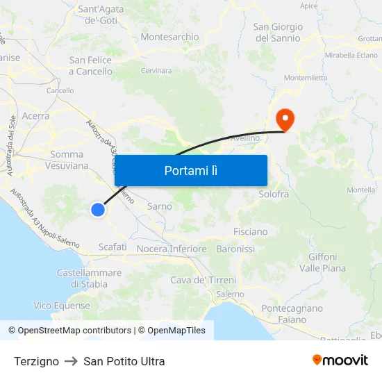 Terzigno to San Potito Ultra map