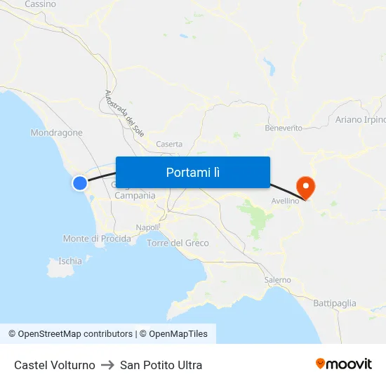 Castel Volturno to San Potito Ultra map