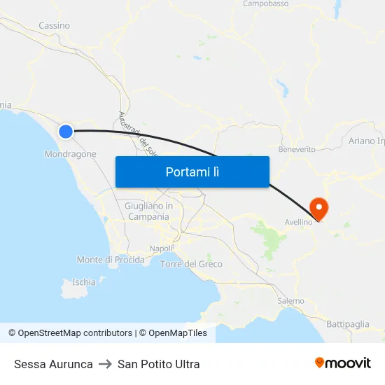 Sessa Aurunca to San Potito Ultra map