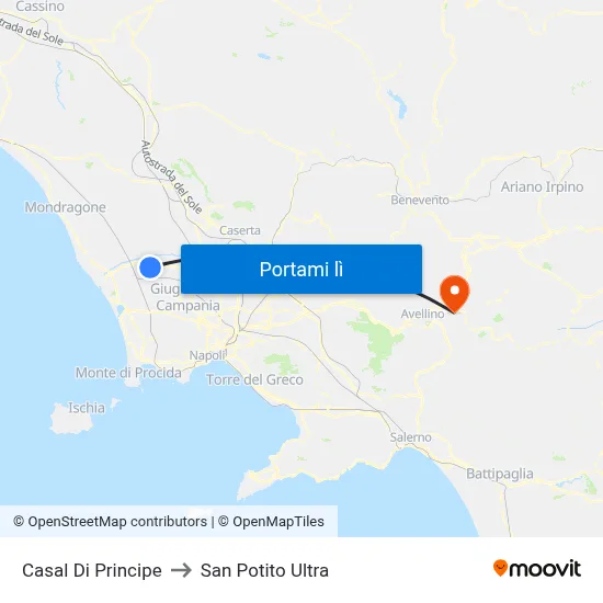 Casal Di Principe to San Potito Ultra map