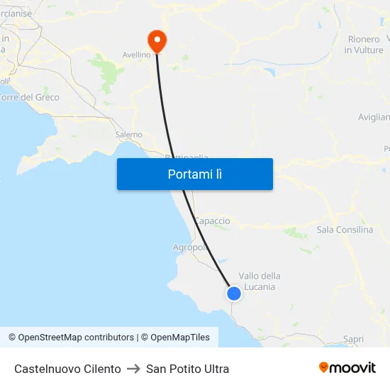 Castelnuovo Cilento to San Potito Ultra map