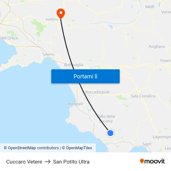 Cuccaro Vetere to San Potito Ultra map