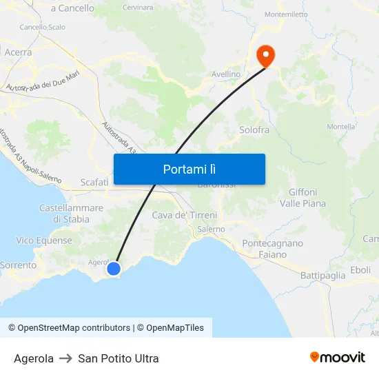 Agerola to San Potito Ultra map