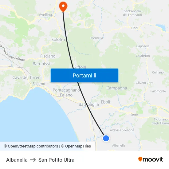 Albanella to San Potito Ultra map