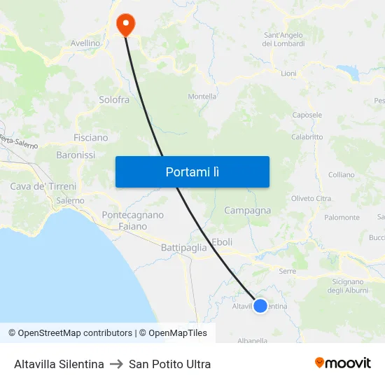 Altavilla Silentina to San Potito Ultra map