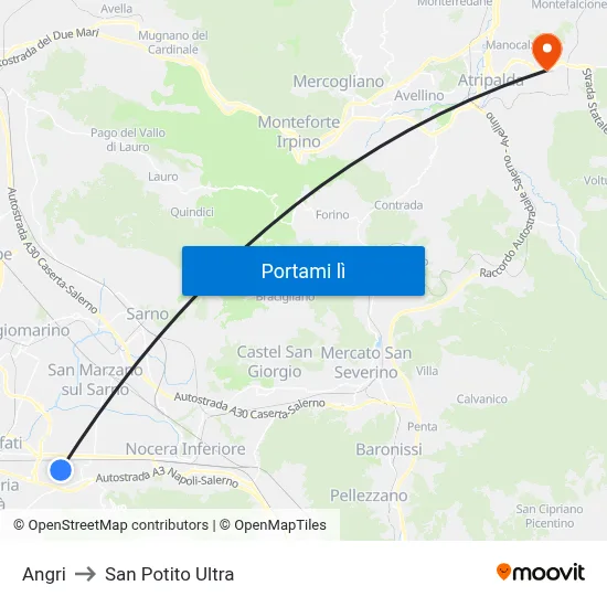 Angri to San Potito Ultra map