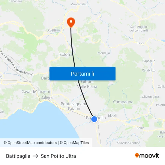 Battipaglia to San Potito Ultra map