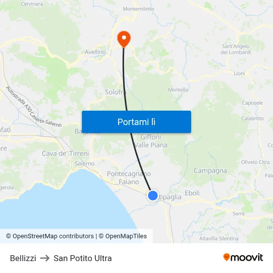 Bellizzi to San Potito Ultra map