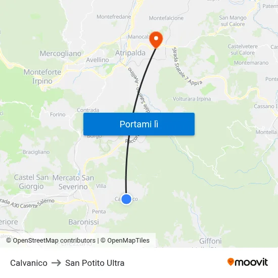 Calvanico to San Potito Ultra map