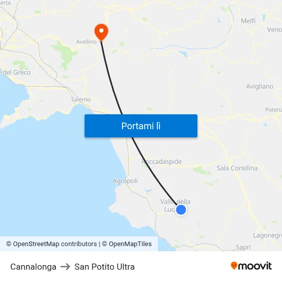 Cannalonga to San Potito Ultra map