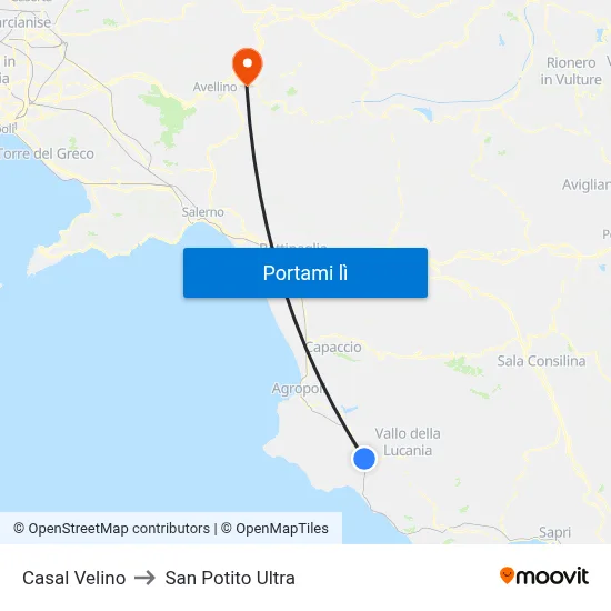Casal Velino to San Potito Ultra map
