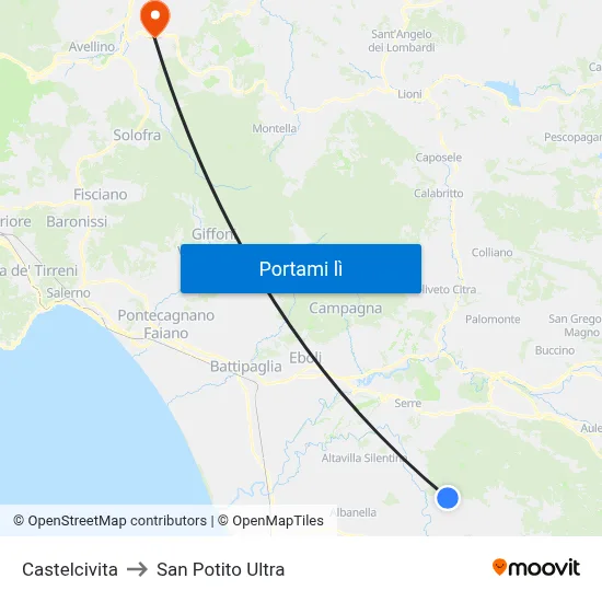 Castelcivita to San Potito Ultra map