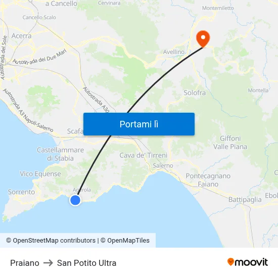Praiano to San Potito Ultra map