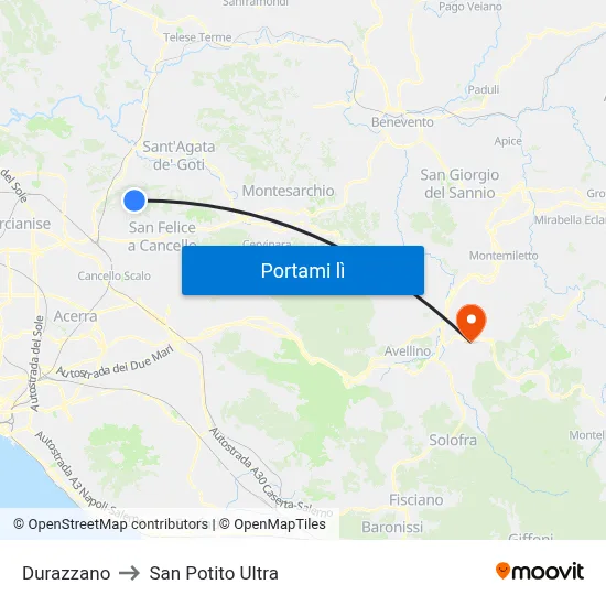 Durazzano to San Potito Ultra map