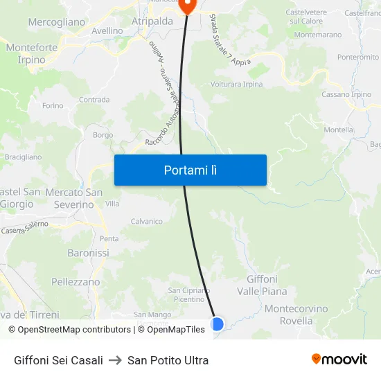 Giffoni Sei Casali to San Potito Ultra map
