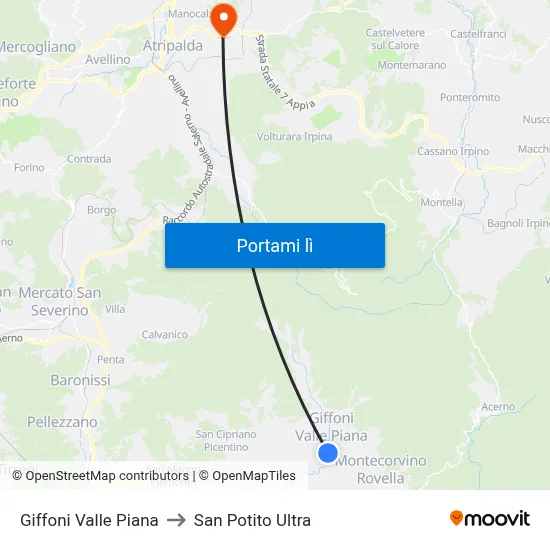 Giffoni Valle Piana to San Potito Ultra map