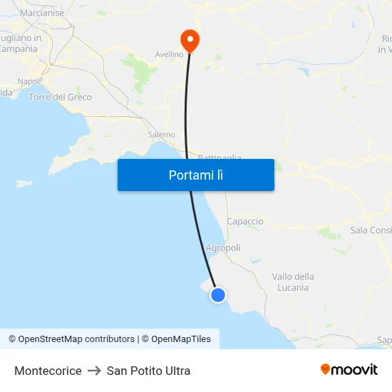 Montecorice to San Potito Ultra map