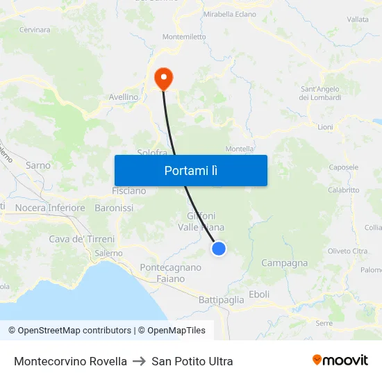 Montecorvino Rovella to San Potito Ultra map