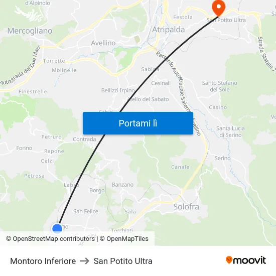 Montoro Inferiore to San Potito Ultra map