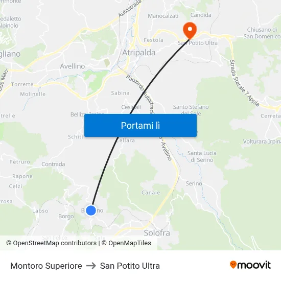 Montoro Superiore to San Potito Ultra map