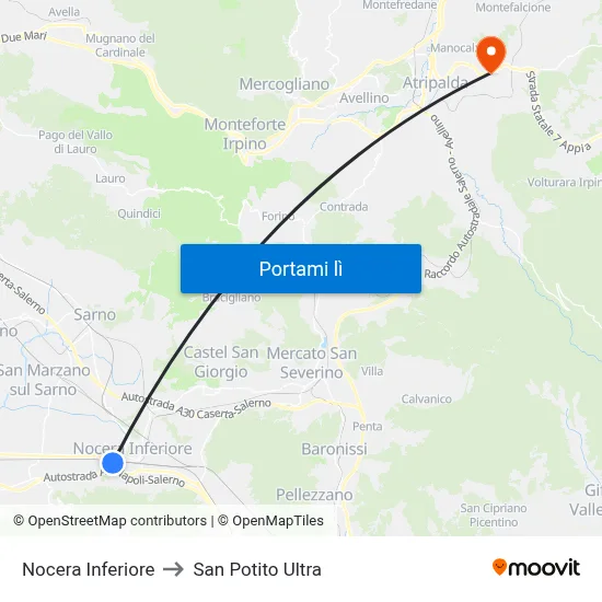 Nocera Inferiore to San Potito Ultra map