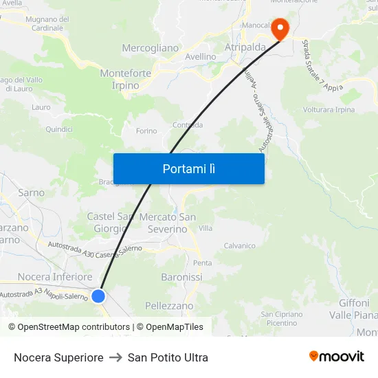 Nocera Superiore to San Potito Ultra map