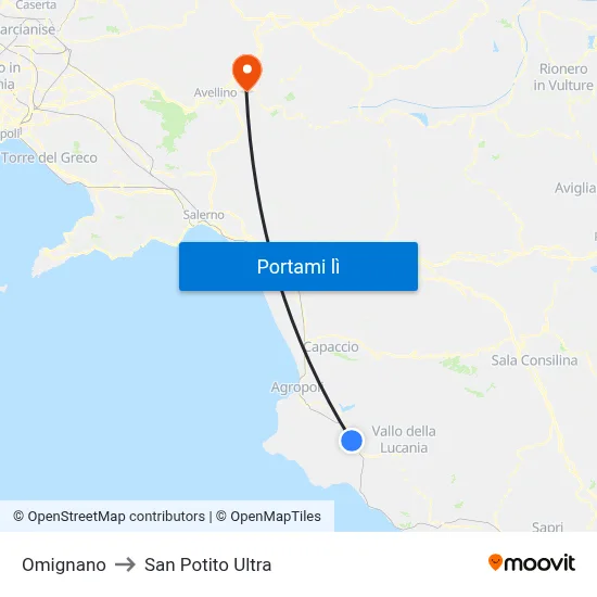 Omignano to San Potito Ultra map
