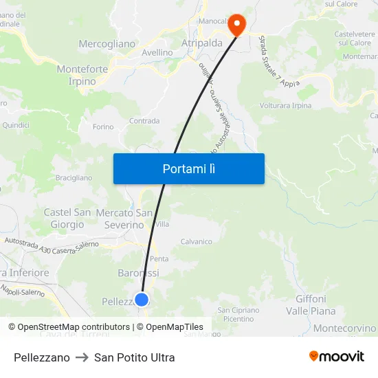 Pellezzano to San Potito Ultra map