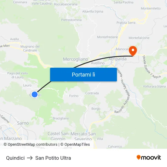 Quindici to San Potito Ultra map
