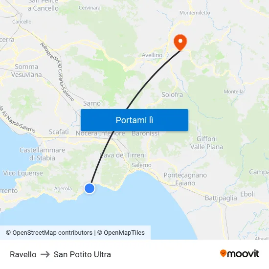 Ravello to San Potito Ultra map