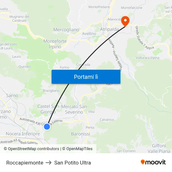Roccapiemonte to San Potito Ultra map