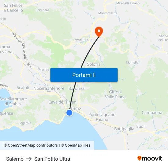 Salerno to San Potito Ultra map