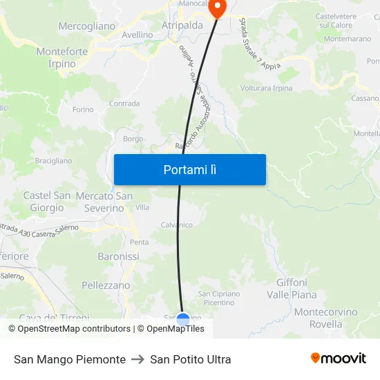 San Mango Piemonte to San Potito Ultra map