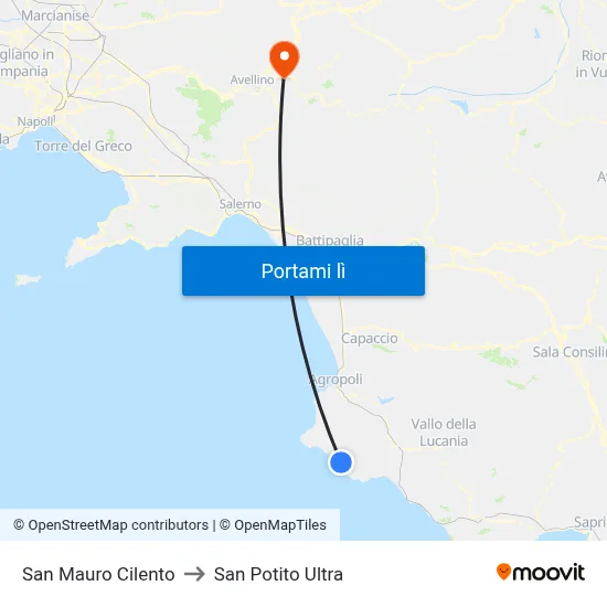 San Mauro Cilento to San Potito Ultra map