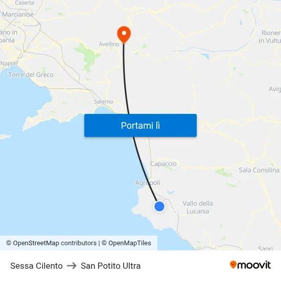 Sessa Cilento to San Potito Ultra map