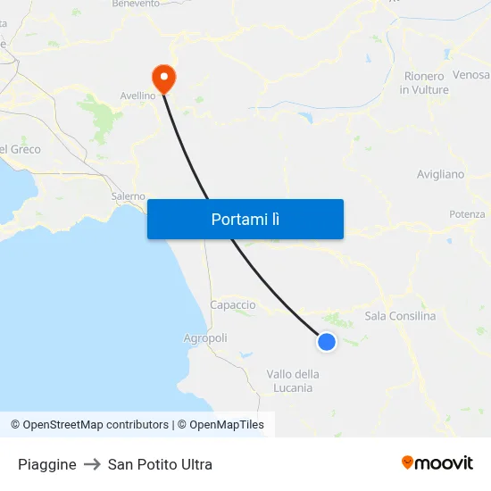 Piaggine to San Potito Ultra map
