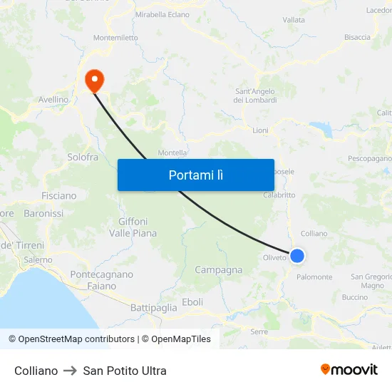 Colliano to San Potito Ultra map