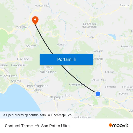 Contursi Terme to San Potito Ultra map