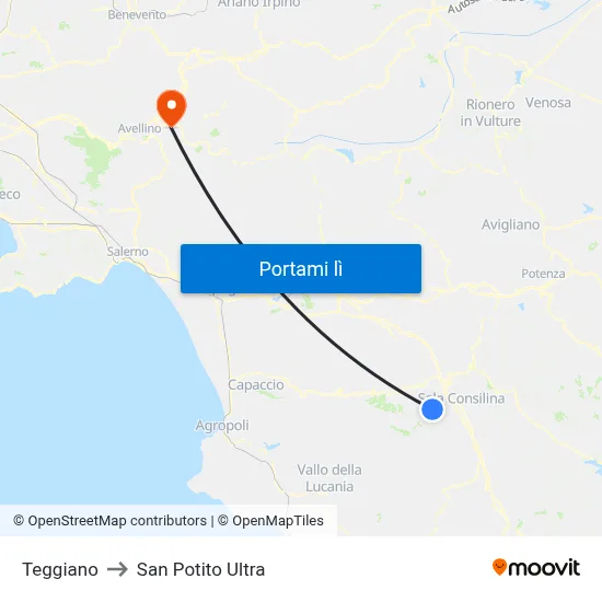 Teggiano to San Potito Ultra map