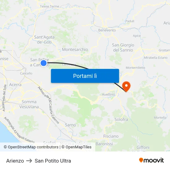 Arienzo to San Potito Ultra map