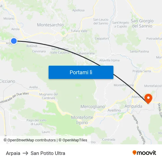 Arpaia to San Potito Ultra map