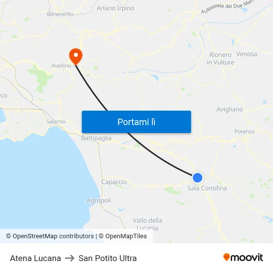 Atena Lucana to San Potito Ultra map