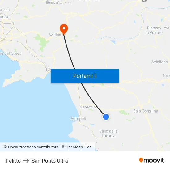 Felitto to San Potito Ultra map
