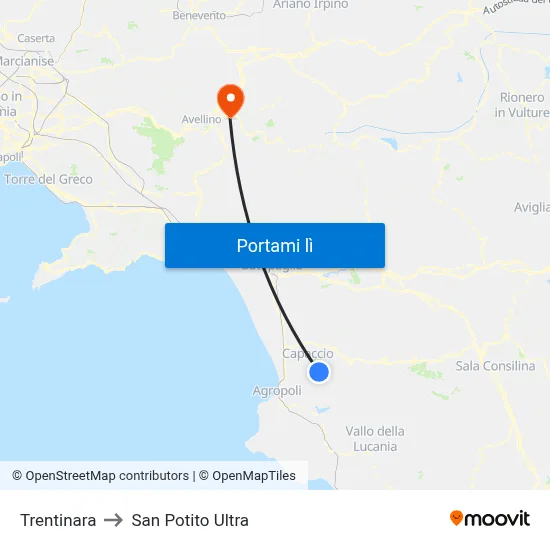 Trentinara to San Potito Ultra map