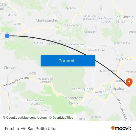 Forchia to San Potito Ultra map