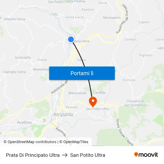 Prata Di Principato Ultra to San Potito Ultra map