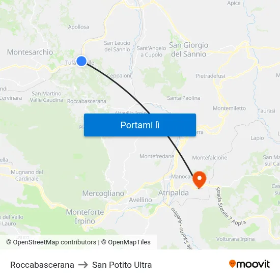 Roccabascerana to San Potito Ultra map